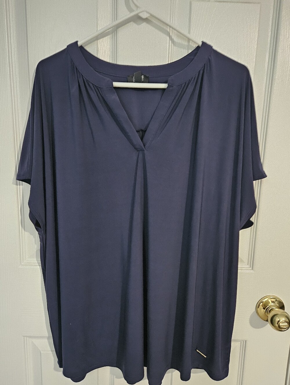 Jones New York Navy Split Neck Cap Sleeve Blouse
